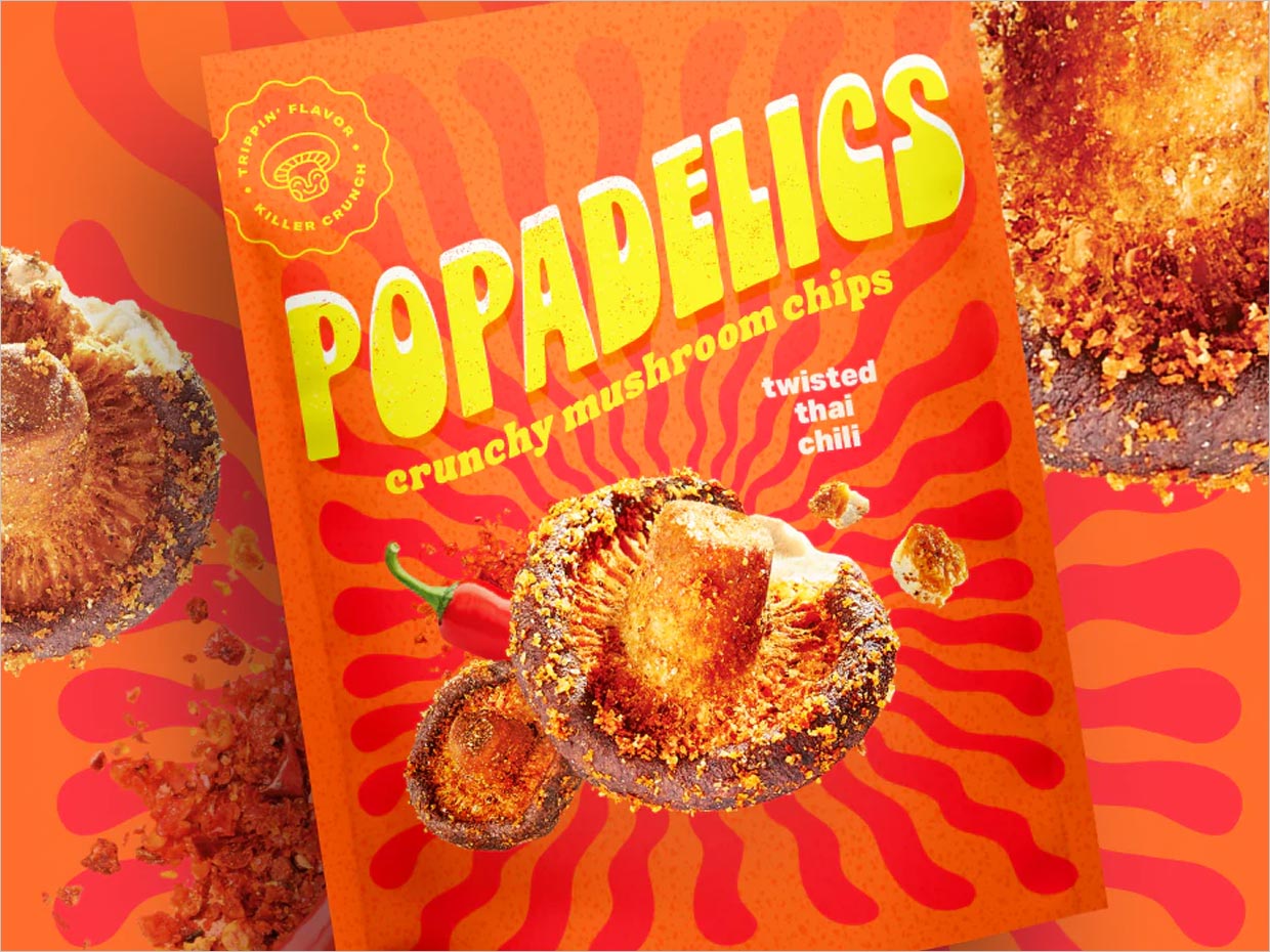 Popadelics香脆蘑菇片素食零食小吃包裝設(shè)計